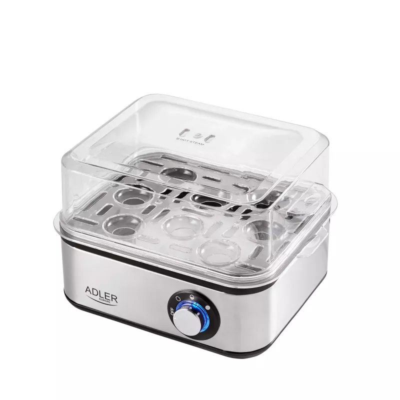 Egg cooker Adler AD 4486 — 8-egg capacity, 800 W, black satin steel with transparent lid