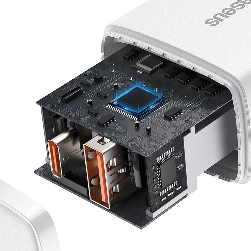 Wall charger Baseus Compact 1x USB-A + 1x USB-C 3A, compact travel adapter