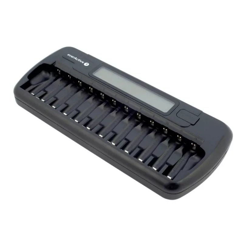 Battery charger everActive NC-1200 — universal 12-battery charger for AA/AAA, 12 V input, black