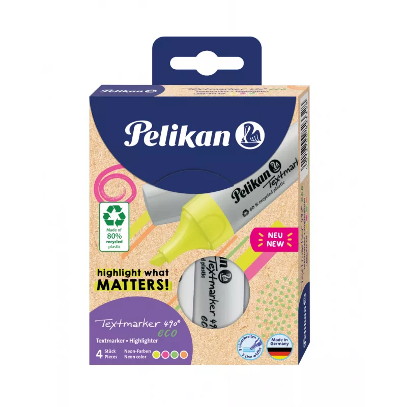 Marker Pelikan Textmarker 490 eco 4 pc(s) Chisel tip Green Orange Pink Yellow