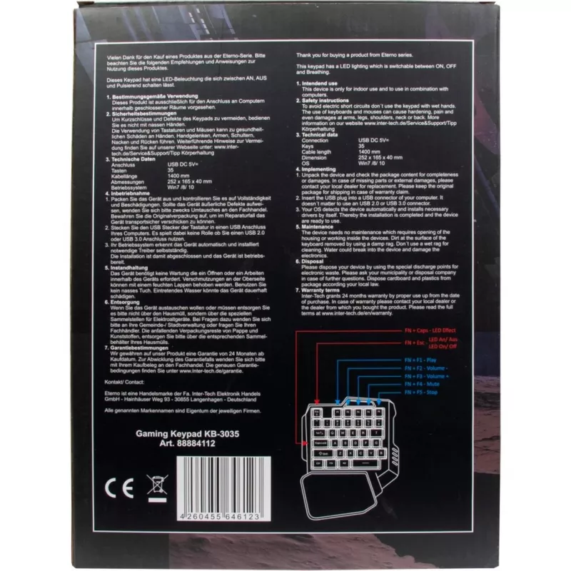 Keyboard Inter-Tech KB-3035 Gaming USB QWERTY Black