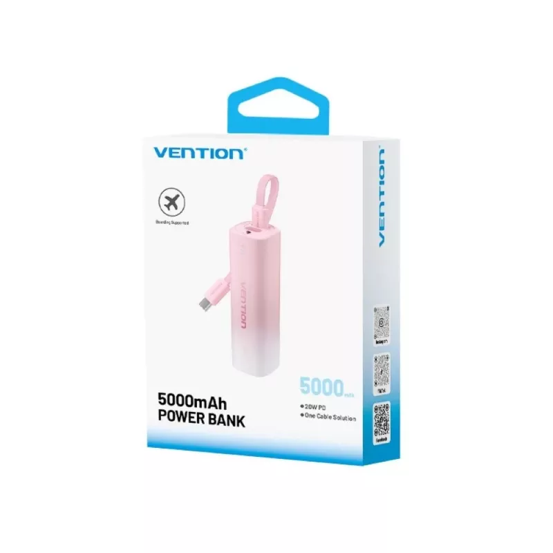 Power bank Vention FHWR0, portable USB-C/USB-A charger, universal compatibility