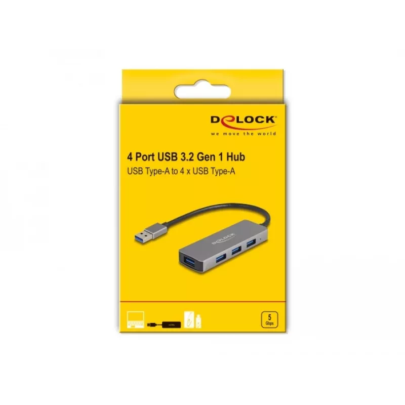 DeLOCK 63171 USB Hub 3.2 Gen 1 Type-A 5000 Mbit/s Grey
