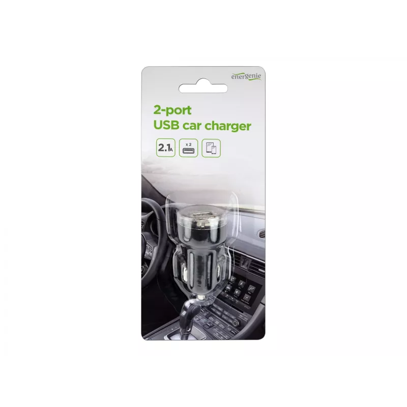 Car charger Gembird EG-U2C2A-CAR-02, 12–24V input, 5V/2.1A output, 2× USB 2.0, black