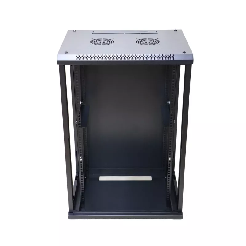 Extralink 18U 600x600 Black Wall-Mounted Rack Cabinet with Glass Door and Key Lock