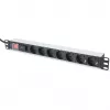DIGITUS 1U Aluminum PDU with 7 Safety Outlets, 2m Cable, Switch, Surge Protection