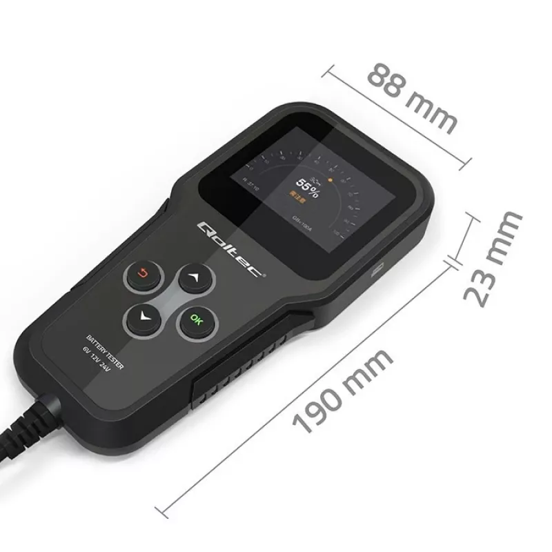 Qoltec 52489 Digital Battery Analyzer Tester 3-in-1 with LCD and multi-language 6V | 12V | 24V | 30Ah-200Ah