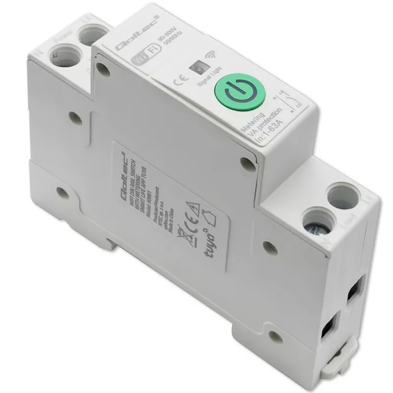 DIN-rail WiFi relay QOLTEC 50881 — mains switching relay 63A for electrical installations