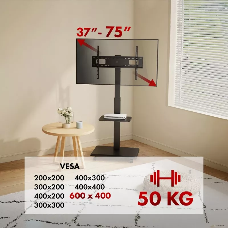 TV stand ergo office ER-304 B, max load 50 kg, VESA 600x400