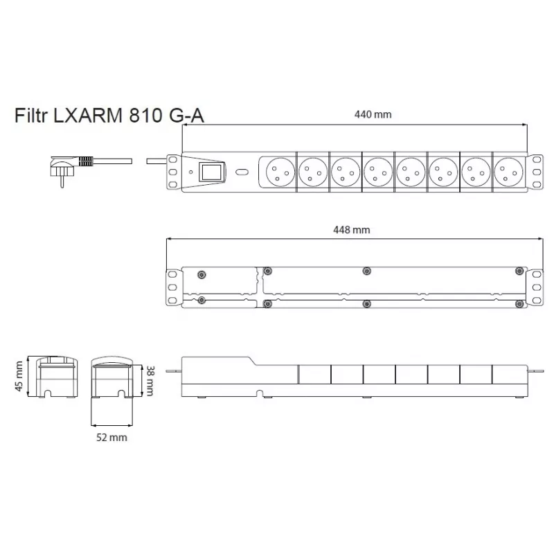 LESTAR LXARM 810 G-A K.:CZ 1,5M 19PDU Black 8 AC outlet(s) 230 V 1.5 m