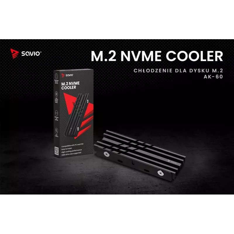 Air cooler SAVIO M.2 NVMe 2280 AK-60 Black heatsink for 22x80 mm SSD