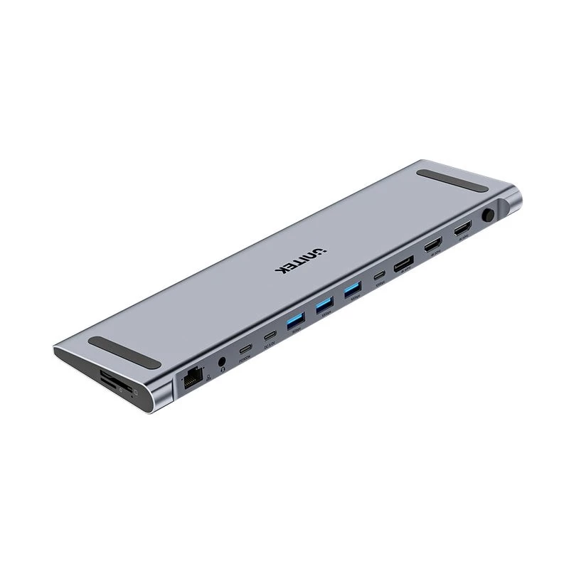 KVM switch Unitek D1106AGY01 USB-C Triple 4K docking station with KVM, 3x USB-A, 5x USB-C, HDMI×2, DP×1, RJ-45, SD reader, 3840×2160@60Hz, aluminium
