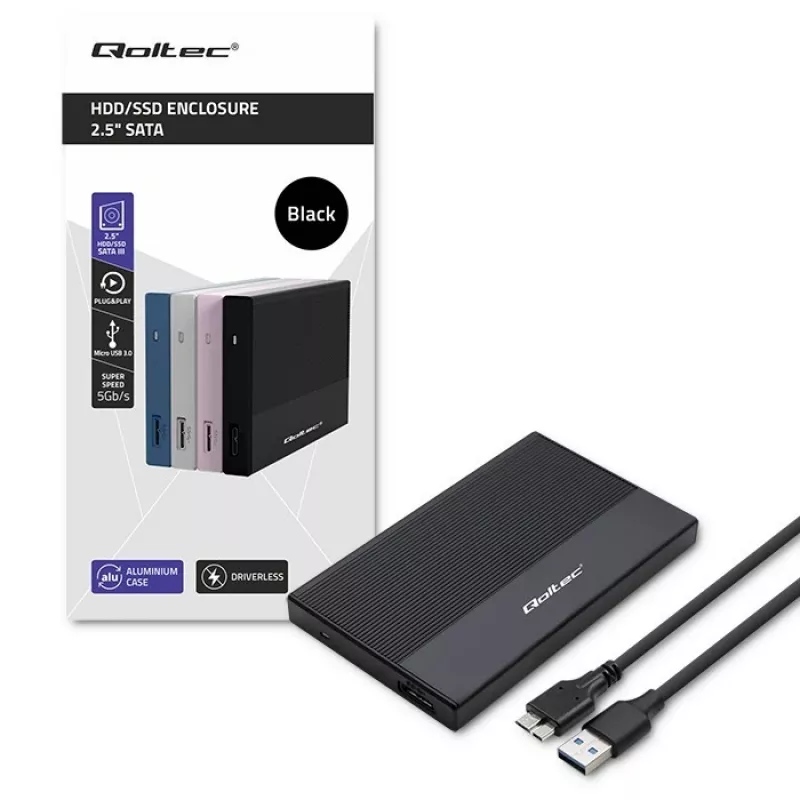 Enclosure for 2.5 inch SATA SSD/HDD QOLTEC 52277 USB 3.0