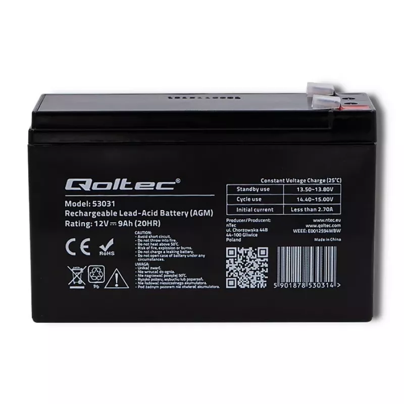 Uninterruptible Power Supply battery QOLTEC 53031 12V 9Ah green, 152×94×65 mm, 2.35 kg
