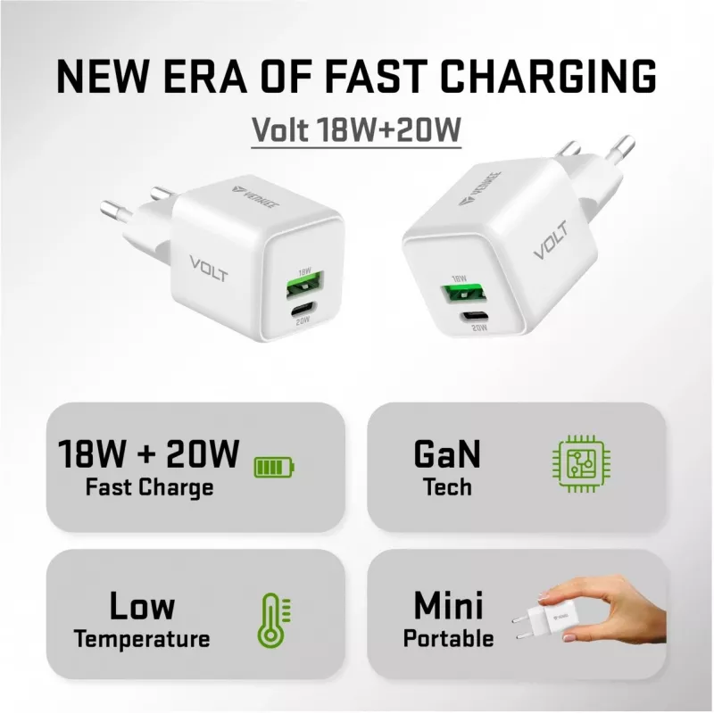 USB C/A mains charger YENKEE YAC G38 20W 3A Power Delivery (USB‑C and USB‑A)