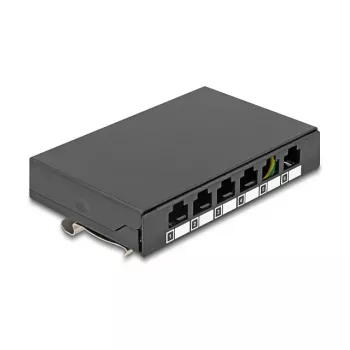 Blank Panel 6‑port for Keystone RJ‑modules DELOCK 90628, black, metal, for table/wall/DIN‑rail mounting