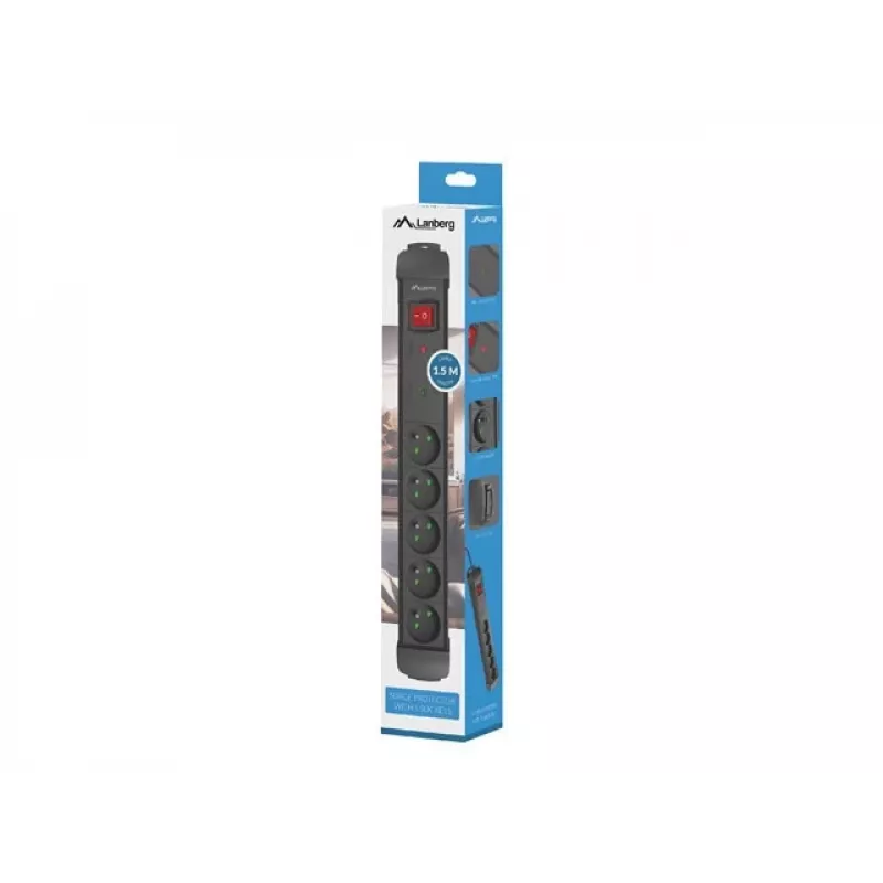 Power strip LANBERG SP1 1.5m — 5x PL sockets, Black