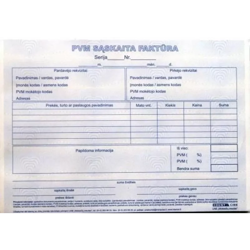 VAT invoice 1+1 SC, A5, 2 × 50 l.
