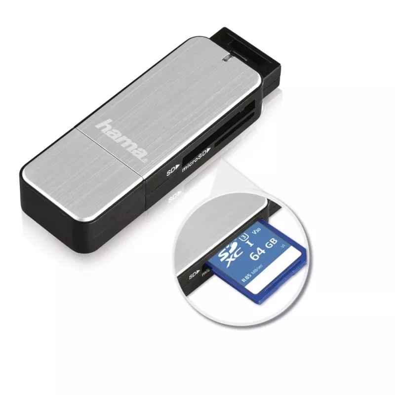 Hama 123900 card reader USB 3.2 Gen 1 (3.1 Gen 1) Black, Silver