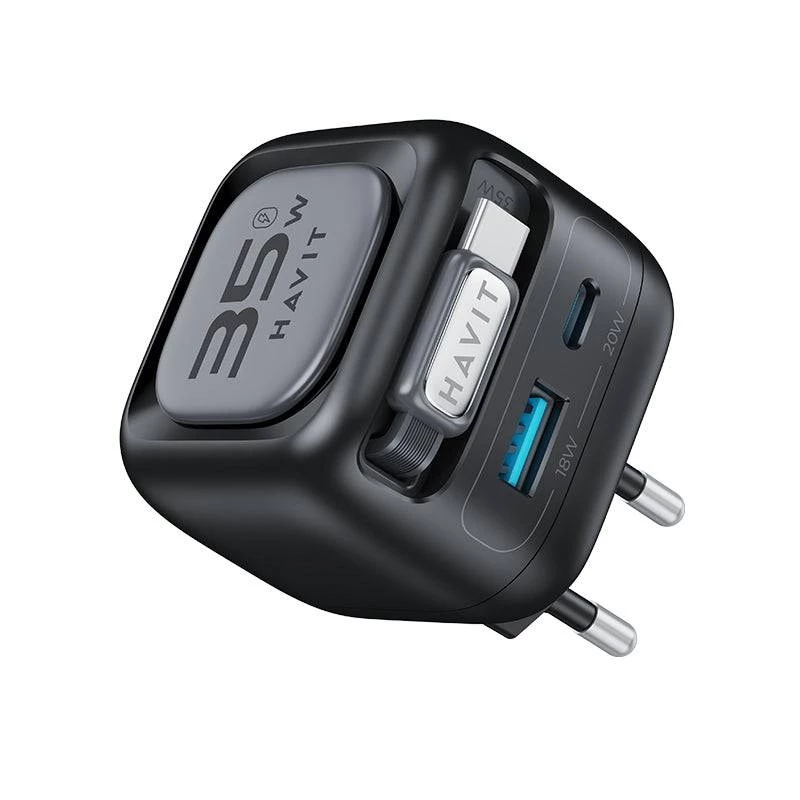 GaN travel charger Havit UC250 A-EU 20V 1xUSB-C 0.7m black