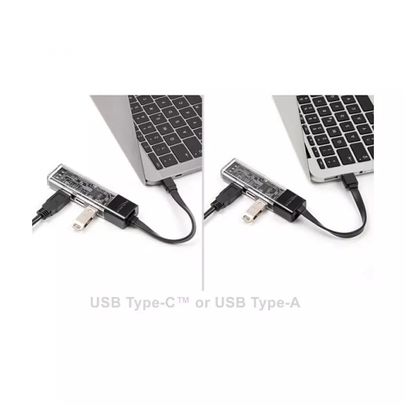 DELOCK USB 3.2 Gen 1 (3.1 Gen 1) 4-port Hub with Type-A + Type-C Host (5000 Mbit/s) Black/Transparent