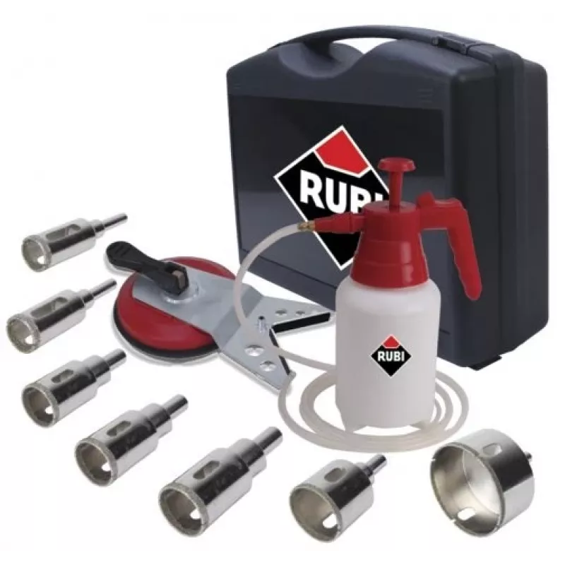 Drill bit set RUBI Easy Gres Plus Kit — 7 pcs diamond drill bits, 27 mm length, for porcelain, with carrying case