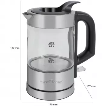ProfiCook PC-WKS 1228 G electric kettle 0.5 L 1100 W Stainless steel, Transparent