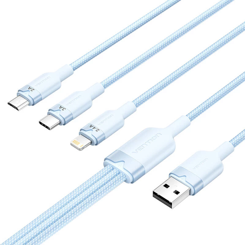 USB 2.0 A to 3-in-1 3A cable Vention CTPLG 1.5 m blue – data and charging
