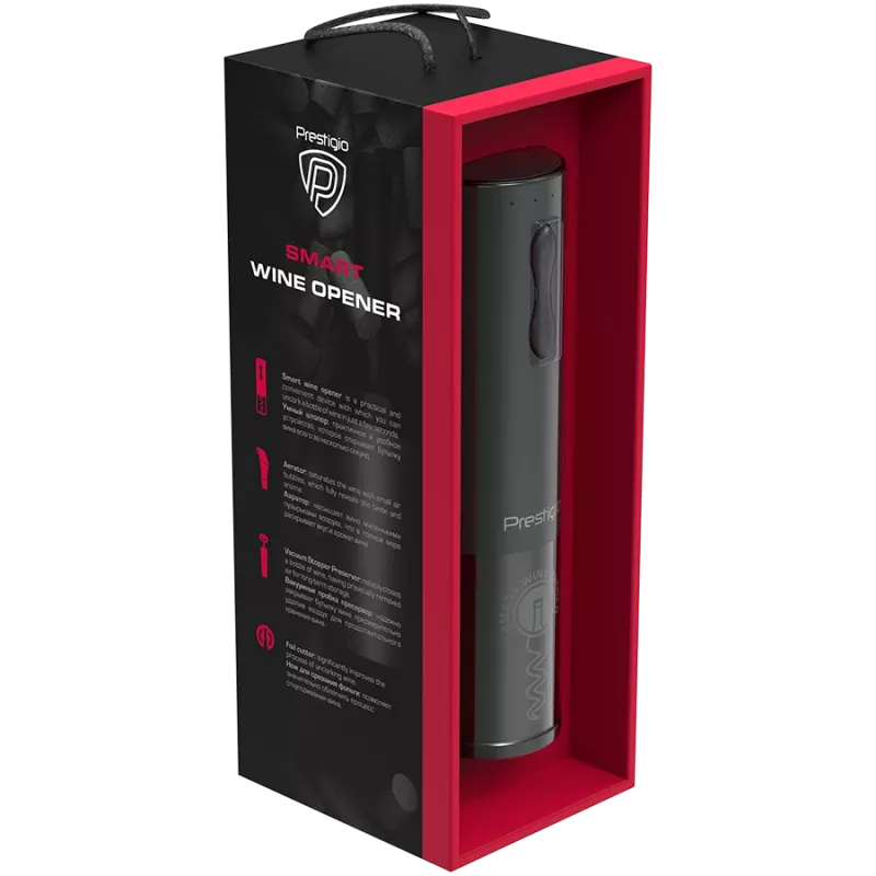 Bolsena, Electric wine opener with Prestigio Logo, aerator , vacuum preserver, Black color