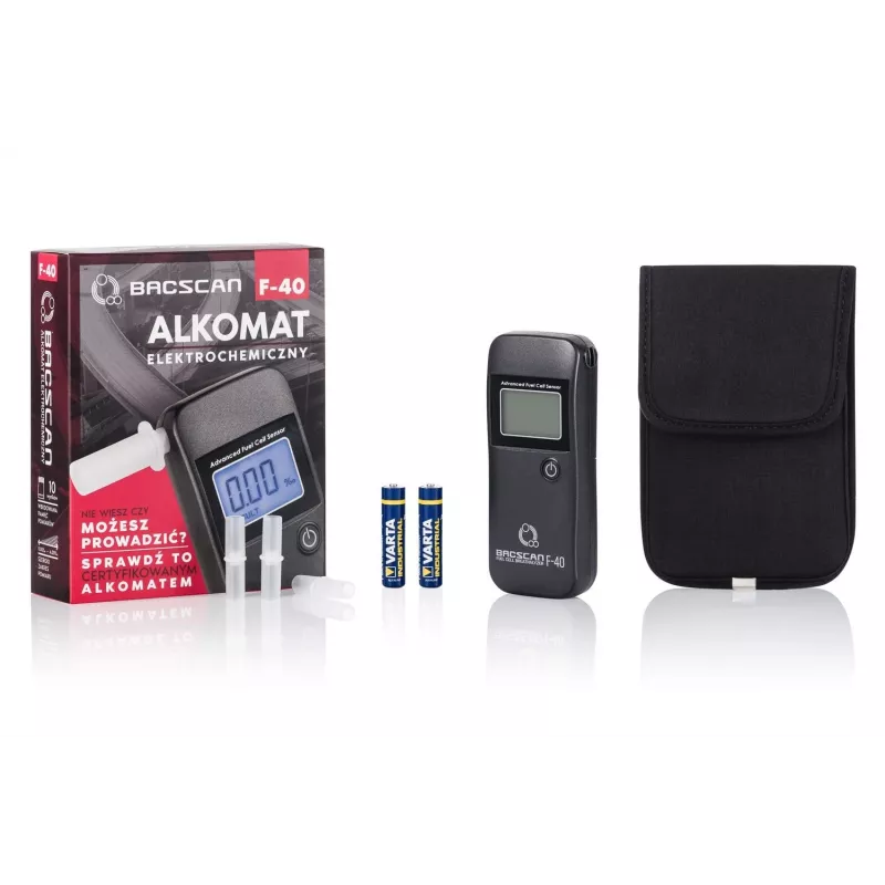 Breath alcohol tester BACscan F-40, contactless, BAC 0–4%, 1% accuracy, 20s warm-up, LCD, battery AAA×2