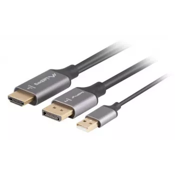 Lanberg CA-HDDP-20CU-0018-BK video cable adapter 1.8 m DisplayPort HDMI + USB Black, Silver