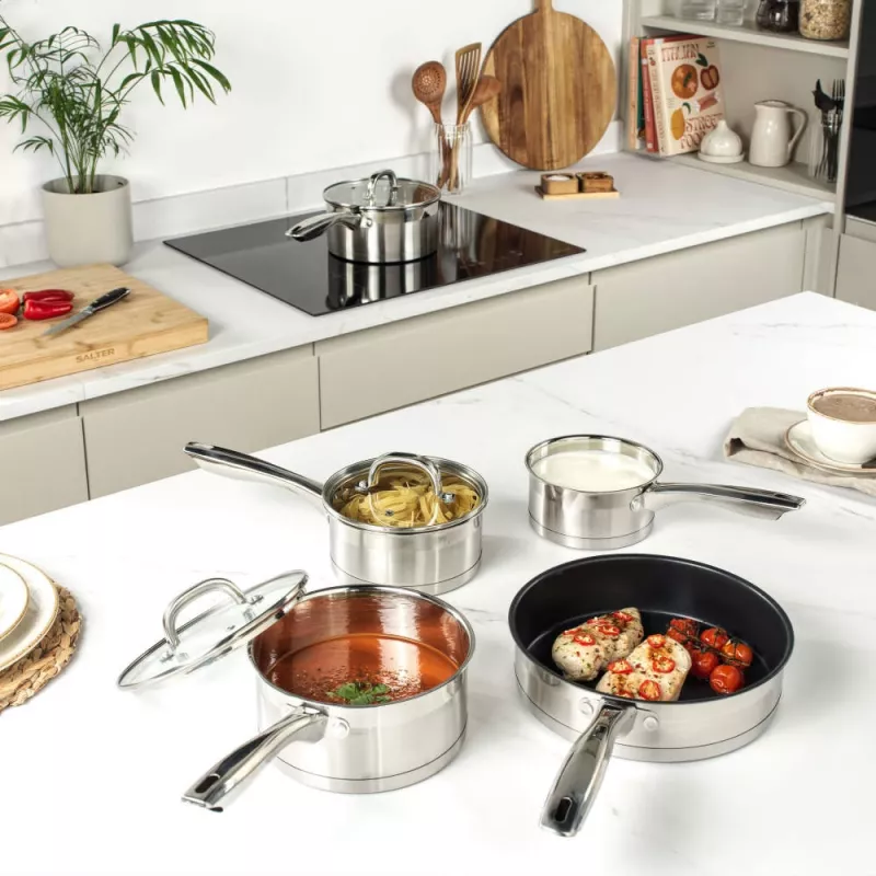 Cookware set Salter BW06746EU7 — Stainless steel 5-piece set with lids