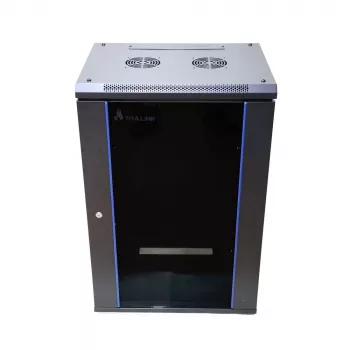 Extralink 18U 600x600 Black Wall-Mounted Rack Cabinet with Glass Door and Key Lock