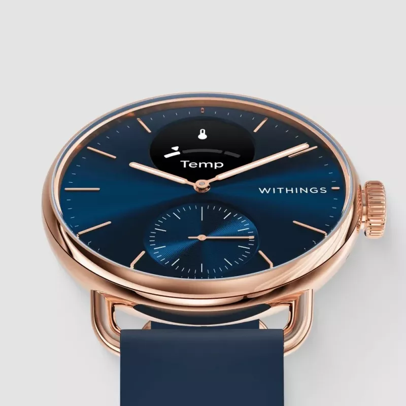 Withings ScanWatch 2 - Watch with ECG, Heart Rate, SpO2, Activity and Sleep Tracking (38mm, Blue Rose Gold)