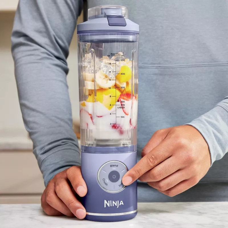 Portable blender Ninja BC251EULD — 0.57 L bowl, battery 11.1 V, stainless steel blades, lavender/transparent