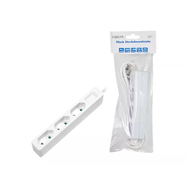Power Extension LogiLink LPS229 1.5m 3 AC Outlets Indoor White