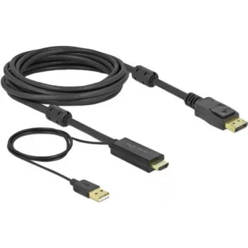 Video cable adapter DeLOCK 85966 5m HDMI Type A DisplayPort USB Type-A Black