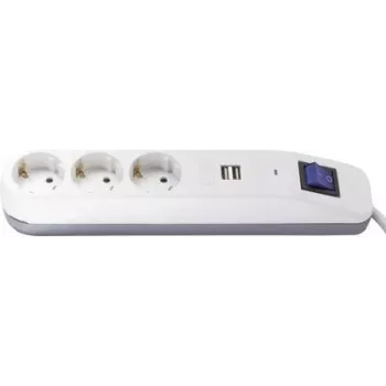 Power strip REV ICE 3-way with USB ports and switch, 1.4 m cable, white