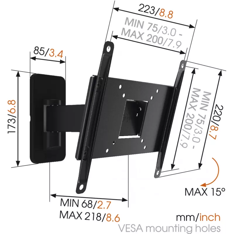 Vogels | Wall mount | MA2030-A1 | Full motion | 19-40 | Maximum weight (capacity) 15 kg | Black