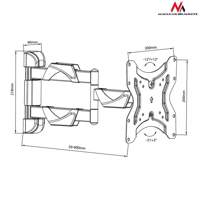 Wall TV mount MACLEAN MC-742 for 42 inch (106.7 cm), tilt -12°/+12°, VESA 75x75–200x200, max load 30 kg, black