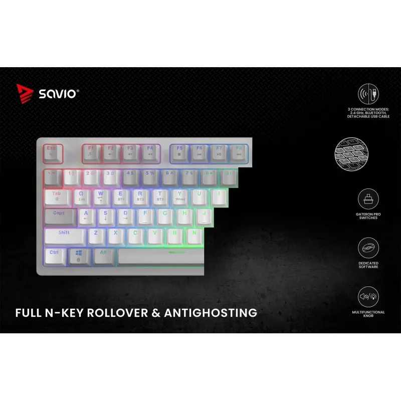 SAVIO PHENIX WHITE Wireless Mechanical Keyboard, Gateron Red Pro, ABS
