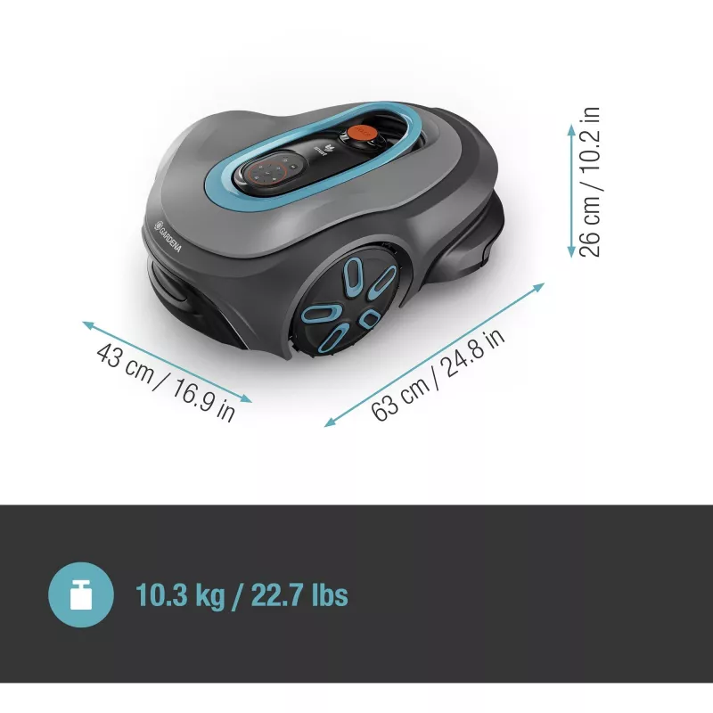 Robotic lawn mower GARDENA smart SILENO max — 800 m², 16 cm cutting width, battery, LONA navigation, grey