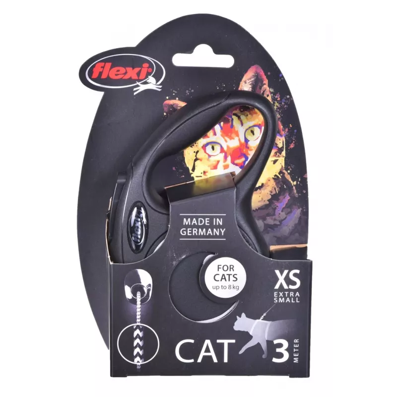 Retractable leash Flexi New Classic Cat XS 3 m — cord lead for small pets, black, max load 8 kg