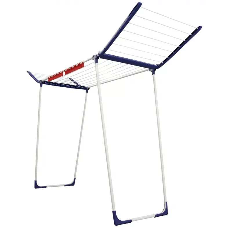 Clothes horse Leifheit Pegasus 180 Maxx Winged — floor-standing drying rack, 18 m drying space, adjustable height 1080–1280 mm, 550×1100×1280 mm, blue/white