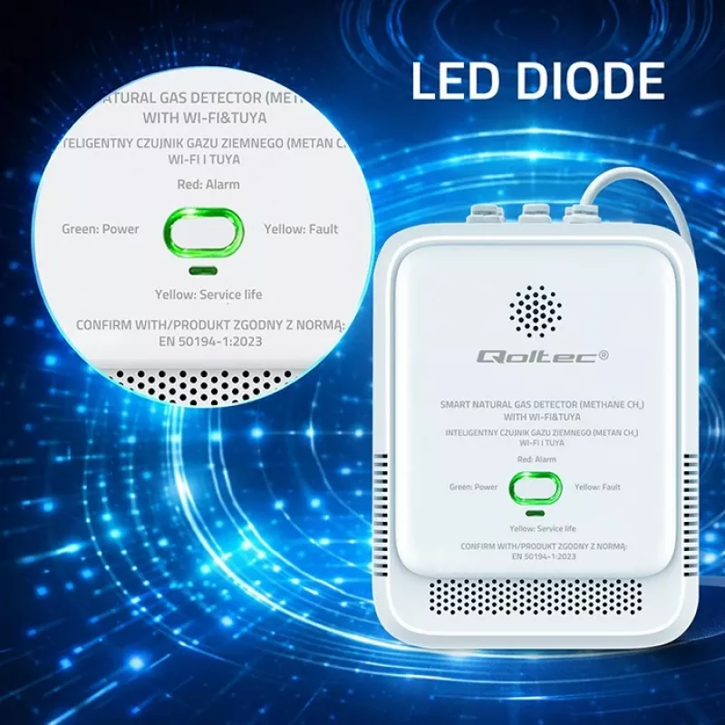 Gas leak detector QOLTEC NG Tuya — natural gas (CH4) detector, smart Tuya-compatible