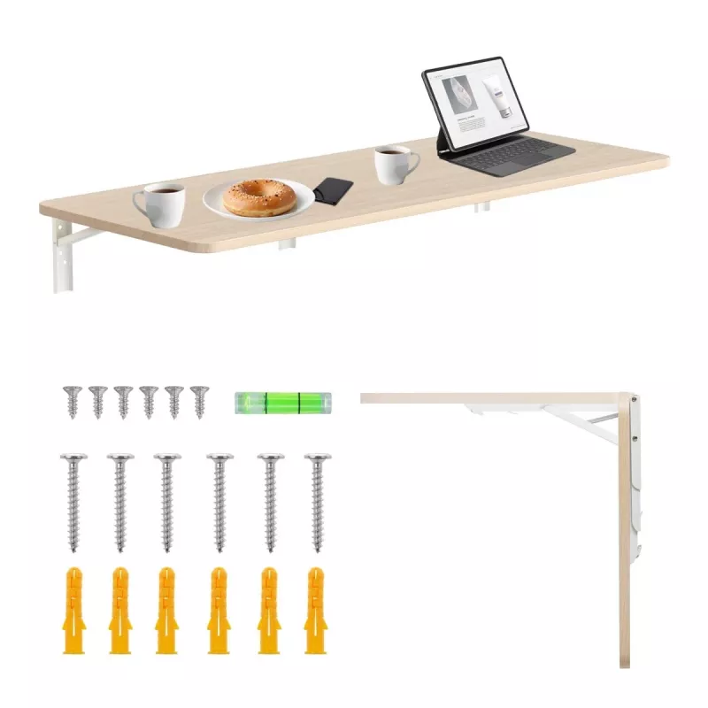 MACLEAN MC-128WD Wall-Mounted Folding Shelf 100×40 cm Wooden Finish