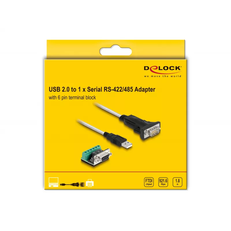 DeLOCK 63465 Serial Cable Black Transparent 1.8m USB Type-A DB-9