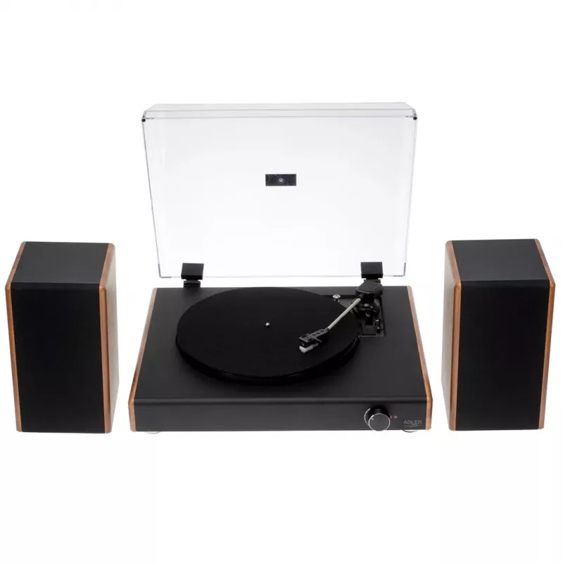Belt-drive turntable Adler AD 1915 USB — ceramic platter, 45 RPM, DC motor, Bluetooth 5.4, USB output, 2×10 W speakers