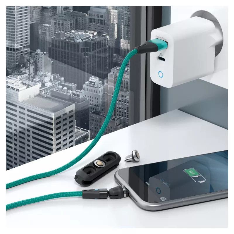 USB Cable RealPower MagneticCharge3 2m USB A Green Fast Charging Data Transfer