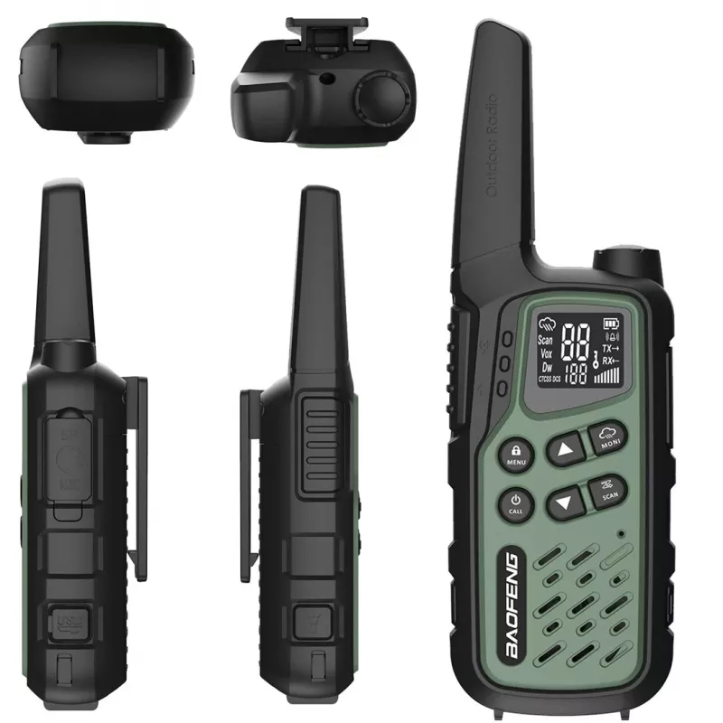 Handheld walkie-talkie Baofeng BF-T25E — 16 channels, 2×1400 mAh Li‑Ion, VOX, LCD, green, set of 2